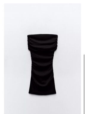 Zara Black Strapless Draped Midi Dress